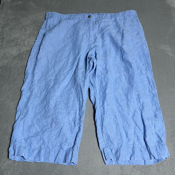 J. Jill Pants - J Jill Love Linen Pants Womens 4X Blue Linen Cropped Wide Leg Beach Boho Summer